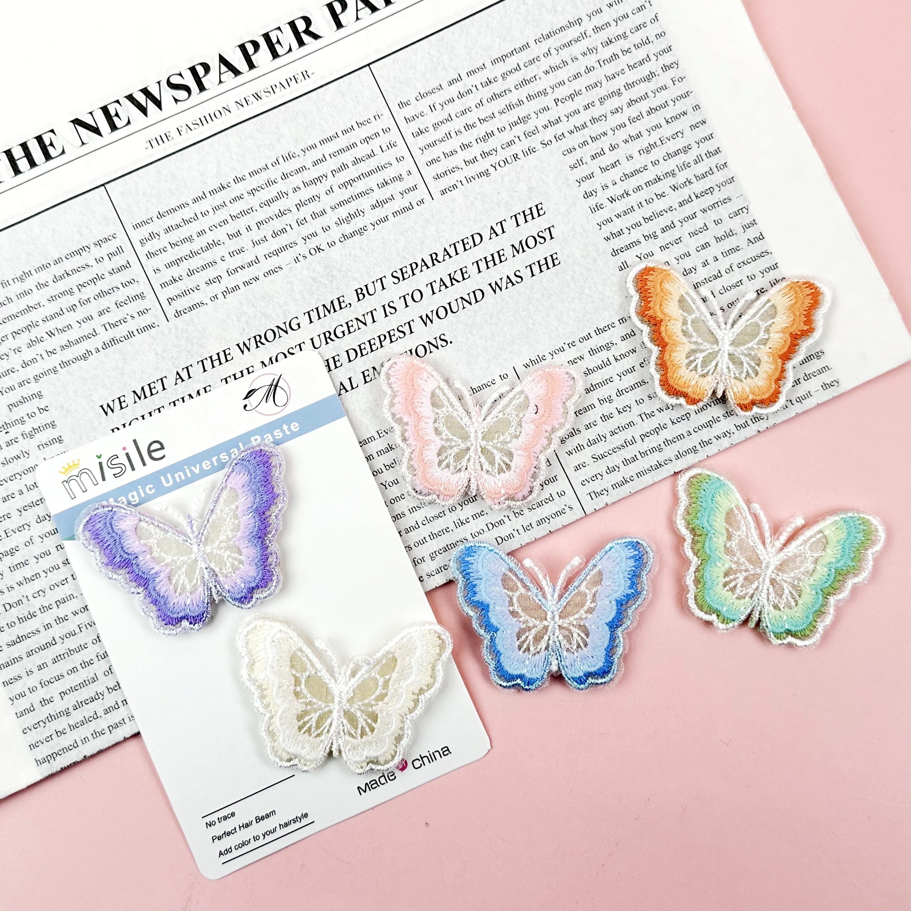 Bag with 2 pieces of mesh embroidered butterfly fringe stickers