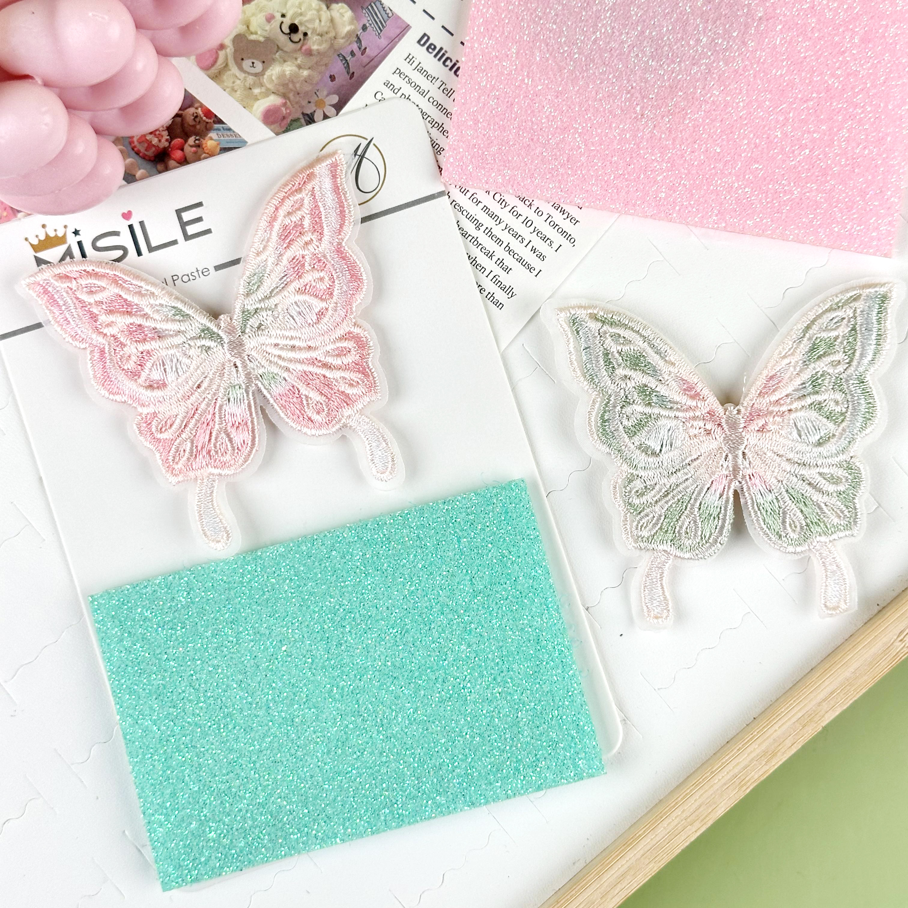 2 lace butterfly sparkling bow tie and fringe stickers